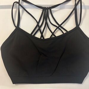 Fabletics Black Strappy Sports Bra LARGE NWT